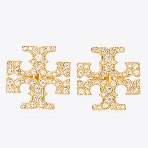 NWT~TORY BURCH~Kira Double-T" Pave ClipOn Earrings